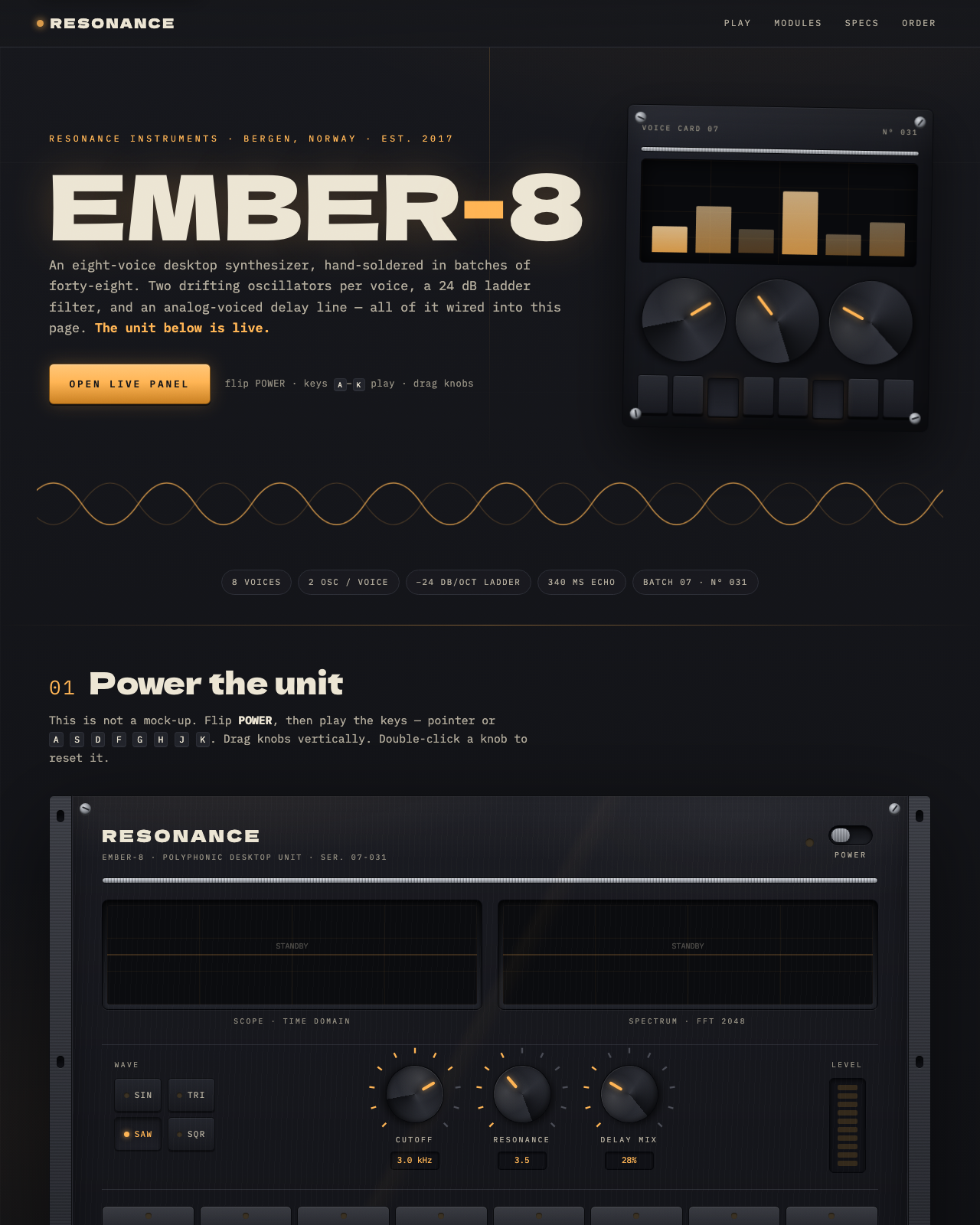 Live view of RESONANCE — Ember-8 Polyphonic Desktop Synthesizer