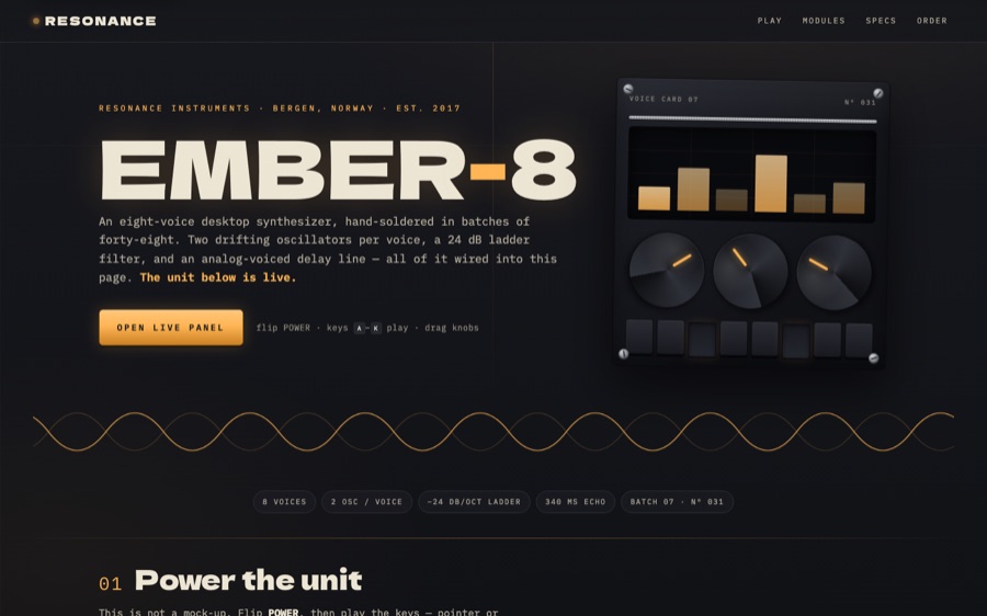 RESONANCE — Ember-8 Polyphonic Desktop Synthesizer — Hardware-Inspired Design